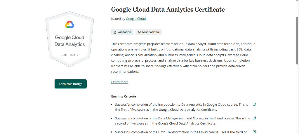 Google Cloud Data Analytics Certificate